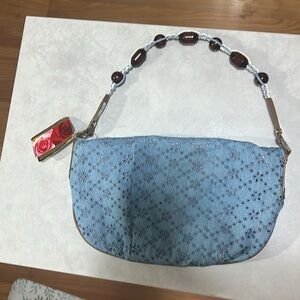 Vicini by Giuseppe Zanotti EB356 Turq Fabric and Beads Handbag - Made in Italy